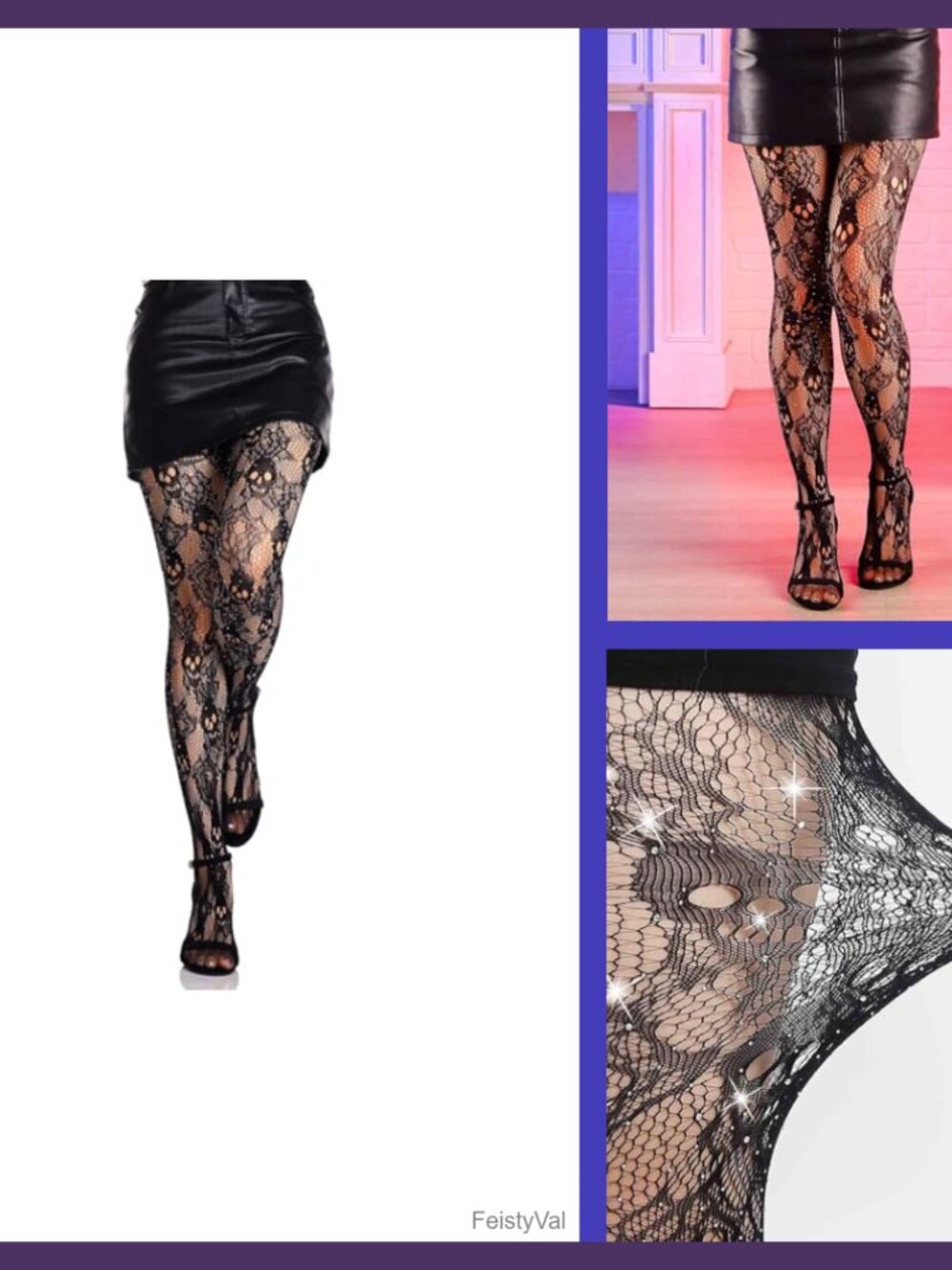 Olbye Fishnet Stockings Skull Tights Rhinestone Spiderweb Thigh High Waist